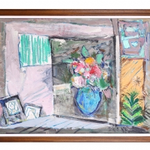 אליהו אדלר - 'ציור של פרחים בכד בסטודיו האמן'