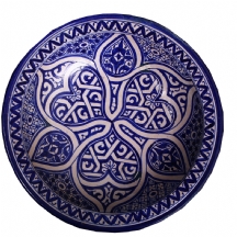קערת חרס מרוקאית מעוטרת ציורי יד בכחול