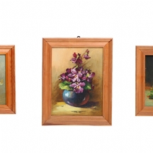 לוט של שלושה ציורי פרחים מניאטוריים (X3)