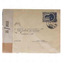 מעטפה מצונזרת מפורטוגל לצ'ילה לארגון לעזרת ההגירה של יהודי אירופה