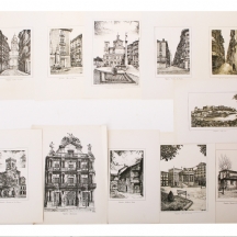 לוט של 11 הדפסים של מקומות שונים בפמפלונה שבספרד