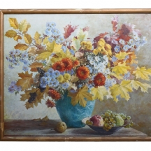 'טבע דומם עם כד פרחים וקערת פירות' חתום: 'S.Brandt'