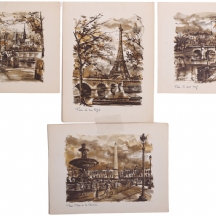 מתנה לפרנקופיל - סט של ארבעה הדפסים ישנים של נופי פריז
