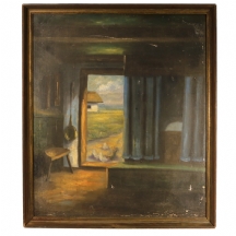 'פנים חדר עם רהיטים עתיקים' - ציור דני ישן