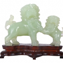 פסלון ג'ייד סיני ישן ויפה בדמות שני אריות בודהיסטיים