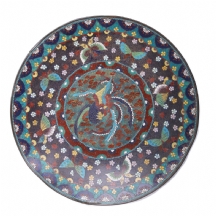 צלחת 'קלואזונה' (Cloisonne) סינית עתיקה מסוף המאה ה-19