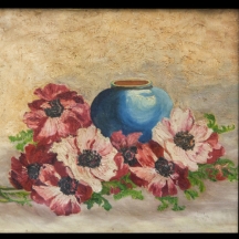'אגרטל כחול ופרחים' - ציור שמן ישן