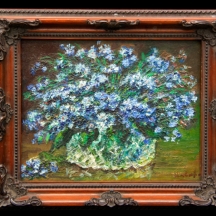 'אגרטל פרחים כחולים' - ציור שמן ישן