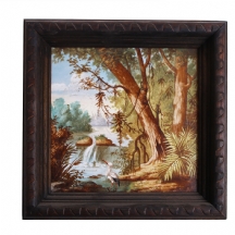 אריח פורצלן עתיק מסוף המאה ה-19 מעוטר בציור יד
