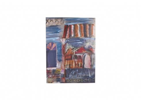 'חנה ספיר - 'יפו על הים' - ציור גדול על משי