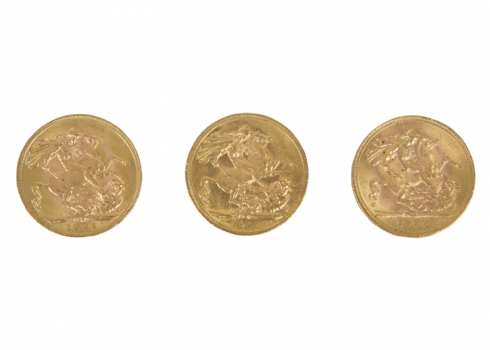 לוט של שלוש מטבעות זהב אנגלים עתיקים (סובירינים)