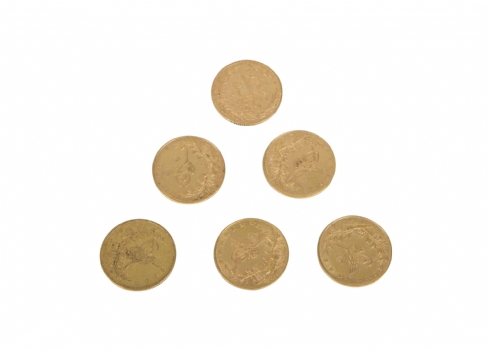 לוט של שישה מטבעות זהב טורקים עותמאנים ישנים, עשויים זהב