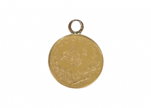 תליון הכולל מטבע זהב טורקי עותמאני ישן, עשוי זהב צהוב 22 קארט