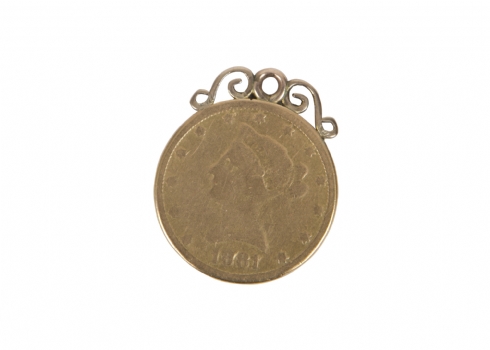 תליון זהב עתיק מטבע זהב אמריקאי  משנת 1881