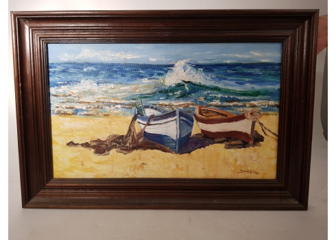 'שתי סירות על חוף צהוב'