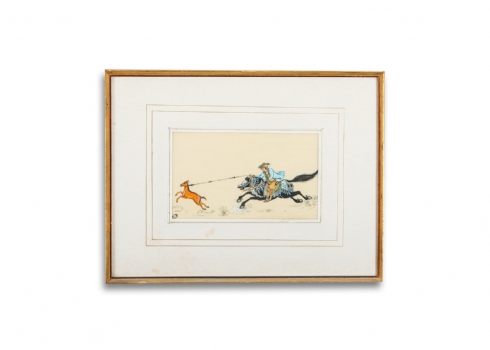 'ציד איילים' - ציור מניאטורה פרסי ישן ואיכותי