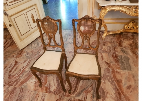 זוג כיסאות צרפתים עתיקים מהמאה ה-19 קליעת קש וינאית
