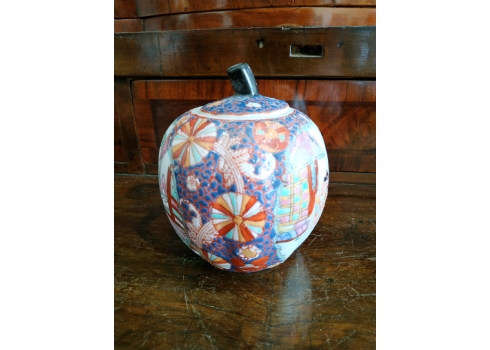 כלי חרסינה סיני ישן ומכסה תואם, מעוצב בצורת דלעת