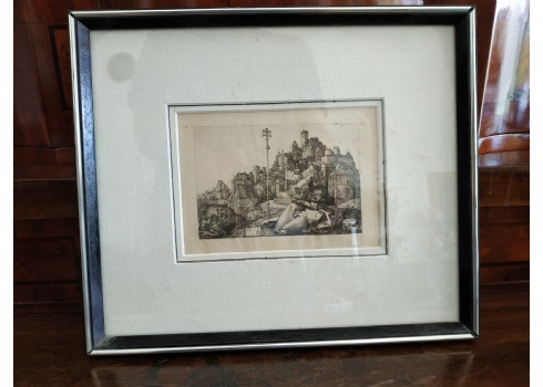 תצריב עתיק על פי  Albrecht Durer ששמו: 'Saint Anthony Before a City' משנת 1512