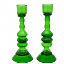 זוג פמוטים מזכוכית ירוקה. גובה: 36 סמ'.