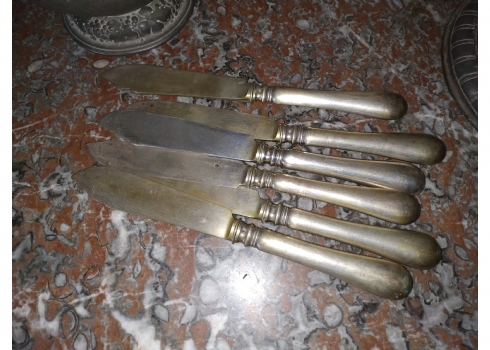 סט של ששה סכיני דגים אוסטרים עתיקים (וינה) עשויים כסף
