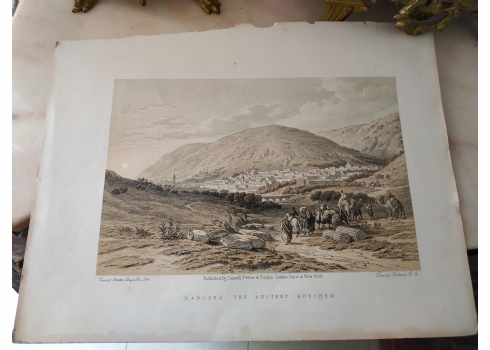 הדפס אנגלי עתיק 'Nablous Ancient Shechem' על פי תחריט מאת: 'דייוויד רוברטס'