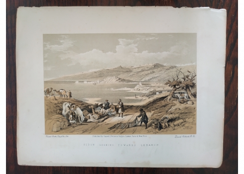 הדפס אנגלי עתיק 'Sidon Looking Towards Lebanon' על פי תחריט מאת: 'דייוויד רוברטס
