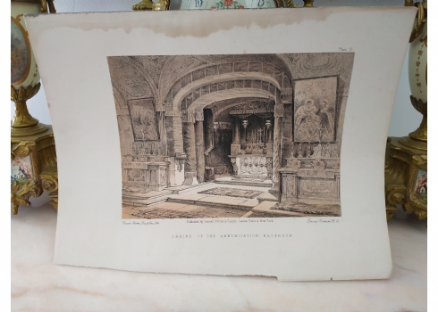 הדפס אנגלי עתיק 'Shrine of the Annunciation. Nazareth'