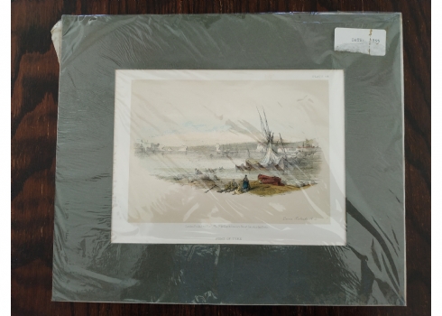 תצריב עתיק: 'Port of Tyre', הודפס על ידי: ' Louis Hague' משנת: 1843