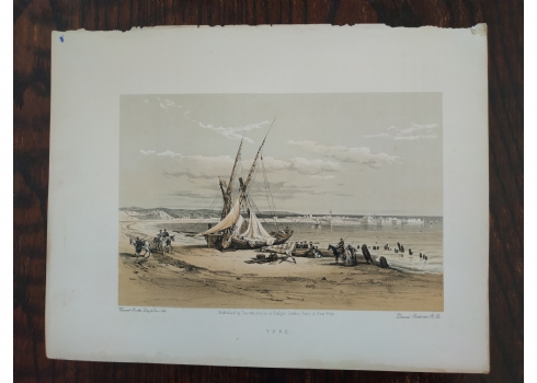 תצריב עתיק:'port of tyre lebanon' משנת 1839, על פי: 'דיויד רוברטס'