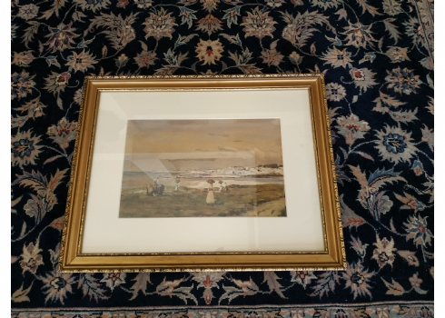 'דמויות על החוף' - ציור עתיק משנת 1900, אקוורל על נייר, חתום: 'H.Spence' ומתוארך