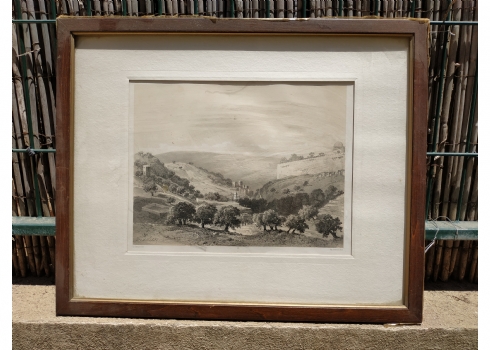 'נוף ירושלים' - תצריב צרפתי עתיק על פי: 'L. Sabatier', חתום בפלטה