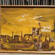 אברהם בלטיטה - 'נוף צריחי מסגדים בשקיעה' - ציור ישן, גואש על נייר, חתום