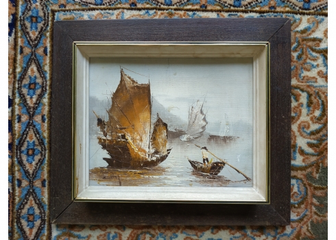 'סירות דייגים בהונג קונג' - ציור ישן