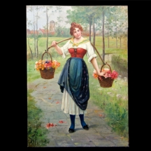 'מוכרת הפרחים' - ציור אירופאי עתיק