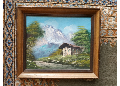 'בקתה בנוף הררי' - ציור ישן