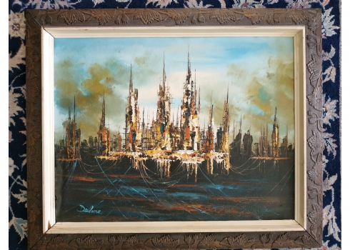 'סירות דייגים וחבלים כחולים'  ציור ישן