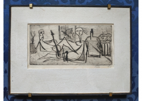 'דמויות' - הדפס ישן, חתום ומתוארך: 1977