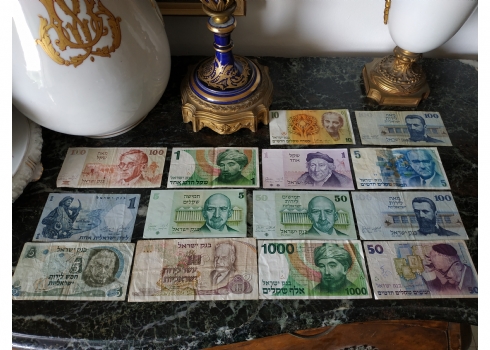 לאספני שטרי כסף ישנים - לוט של 14 שטרות כסף ישנים משומשים שונים.