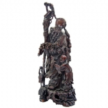 פסל סיני עתיק וגדול מיימדים (מאסיבי וכבד מאד) עשוי עץ מגולף בעבודת יד אמן מרשימה
