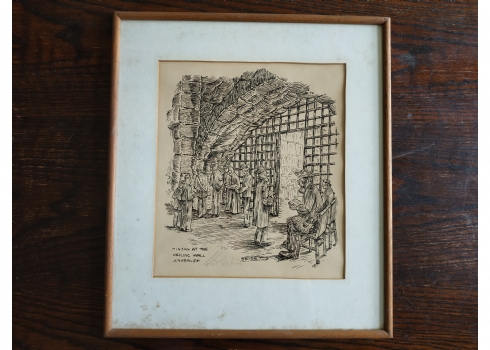 'minyan at the wailing wall jerusalem' - הדפס ישן, חתום בעיפרון: 'Sebet' וממוספר
