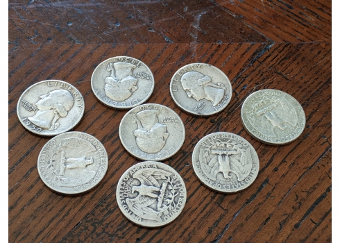 לוט של 8 מטבעות כסף אמריקאים של רבע דולר