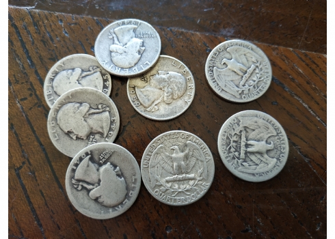 לוט של 8 מטבעות כסף, אמריקאים, רבע דולר