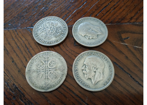 לוט של 4 מטבעות כסף, בריטניה, של שני שילינג / פלורין