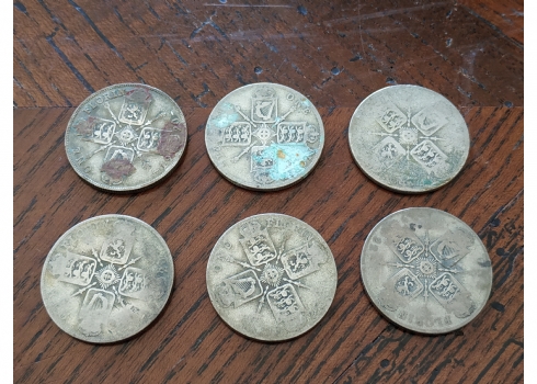 לוט של 6 מטבעות כסף, בריטניה, 2 שילינג / פלורין