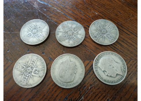 לוט של 6 מטבעות כסף, בריטניה, של שני שילינג / פלורין,