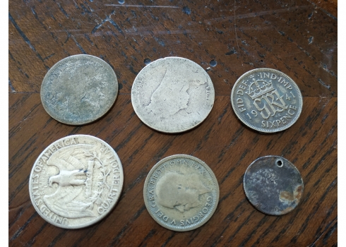 לוט של 6 מטבעות כסף, מנורבגיה, אנגליה, רוסיה וארצות הברית