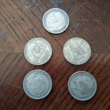 לוט של 5 מטבעות כסף, בריטניה, אחד שילינג