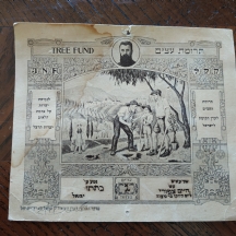 "תרומת עצים"- תעודת קק"ל עם דיוקן הרצל בראש התעודה, פלשתינה