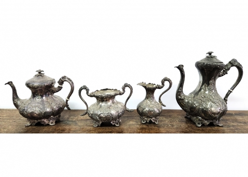 סט כלי הגשה אנגלי עתיק (ויקטוריאני) מפואר מסוף המאה ה-19 להגשת קפה ותה